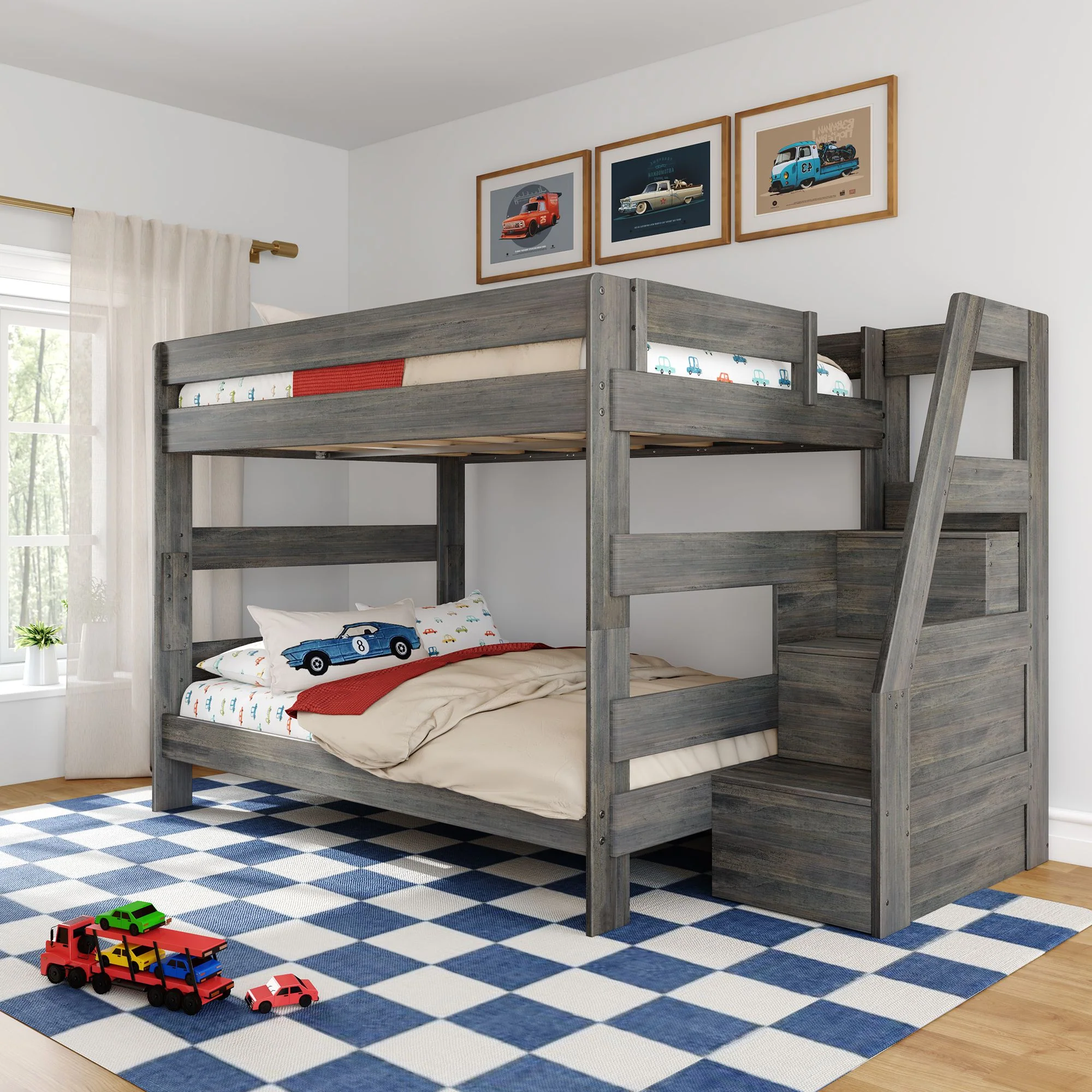 Modern Farmhouse Queen Over Queen Bunk Bed With Stairs - Image 3