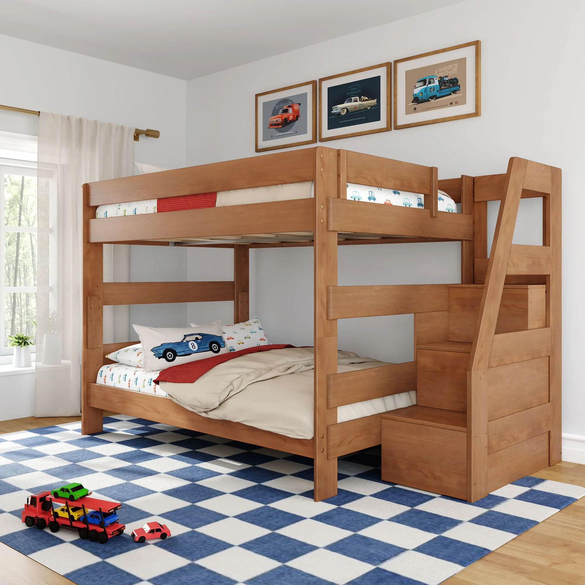 Modern Farmhouse Queen Over Queen Bunk Bed With Stairs - Image 4