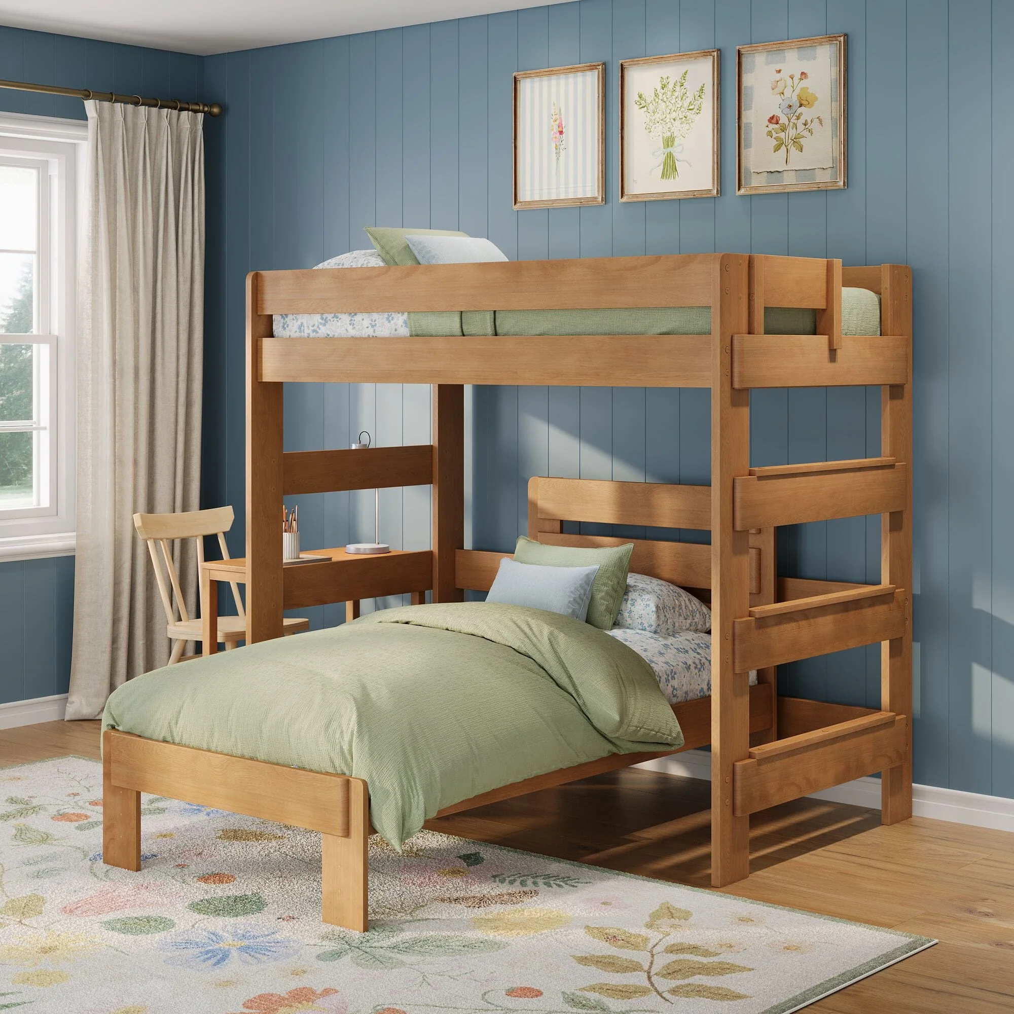 Modern Farmhouse Twin Over Twin L-Shaped Bunk Bed With Desk - Image 4