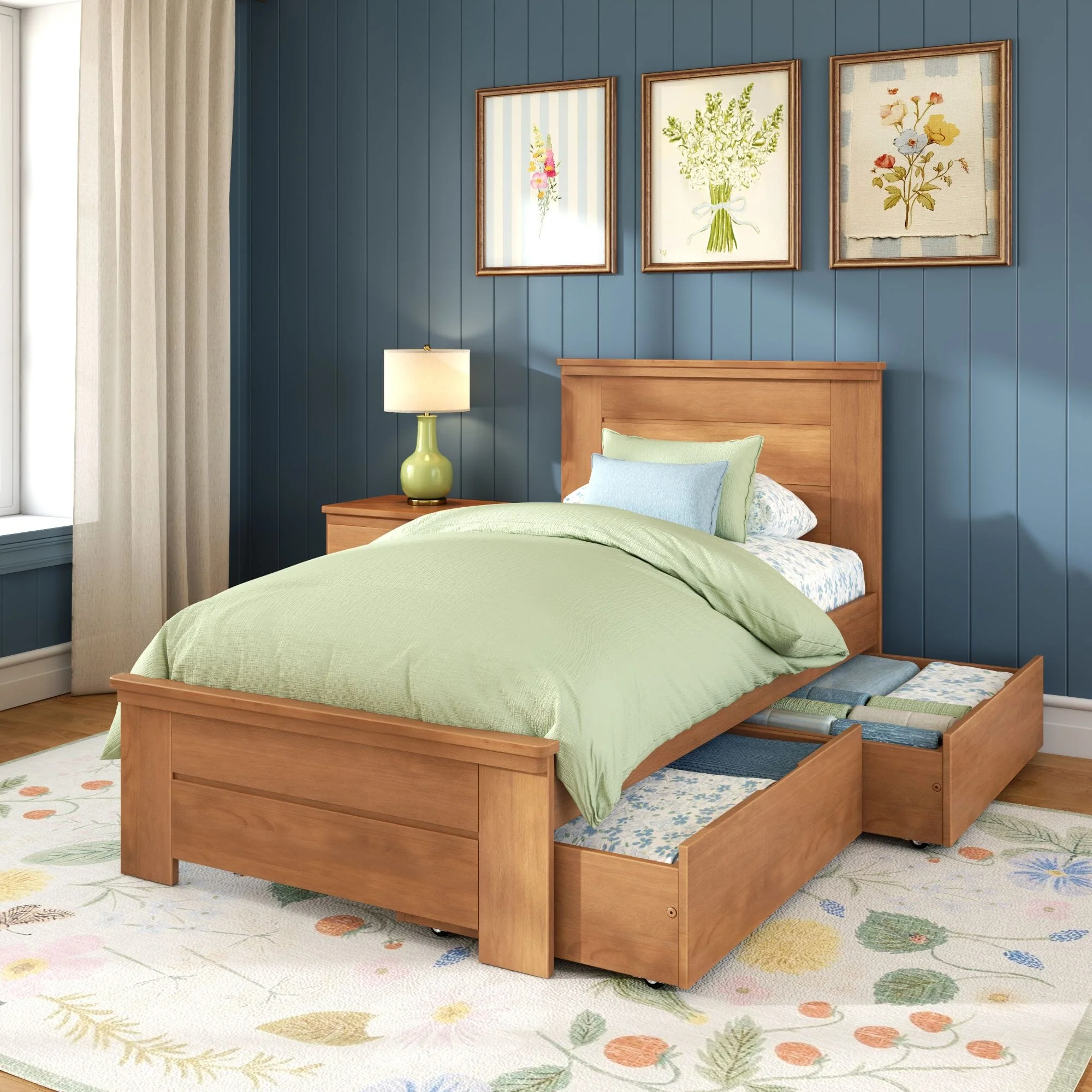 Modern Farmhouse Twin Panel Bed With Storage Drawers - Image 3