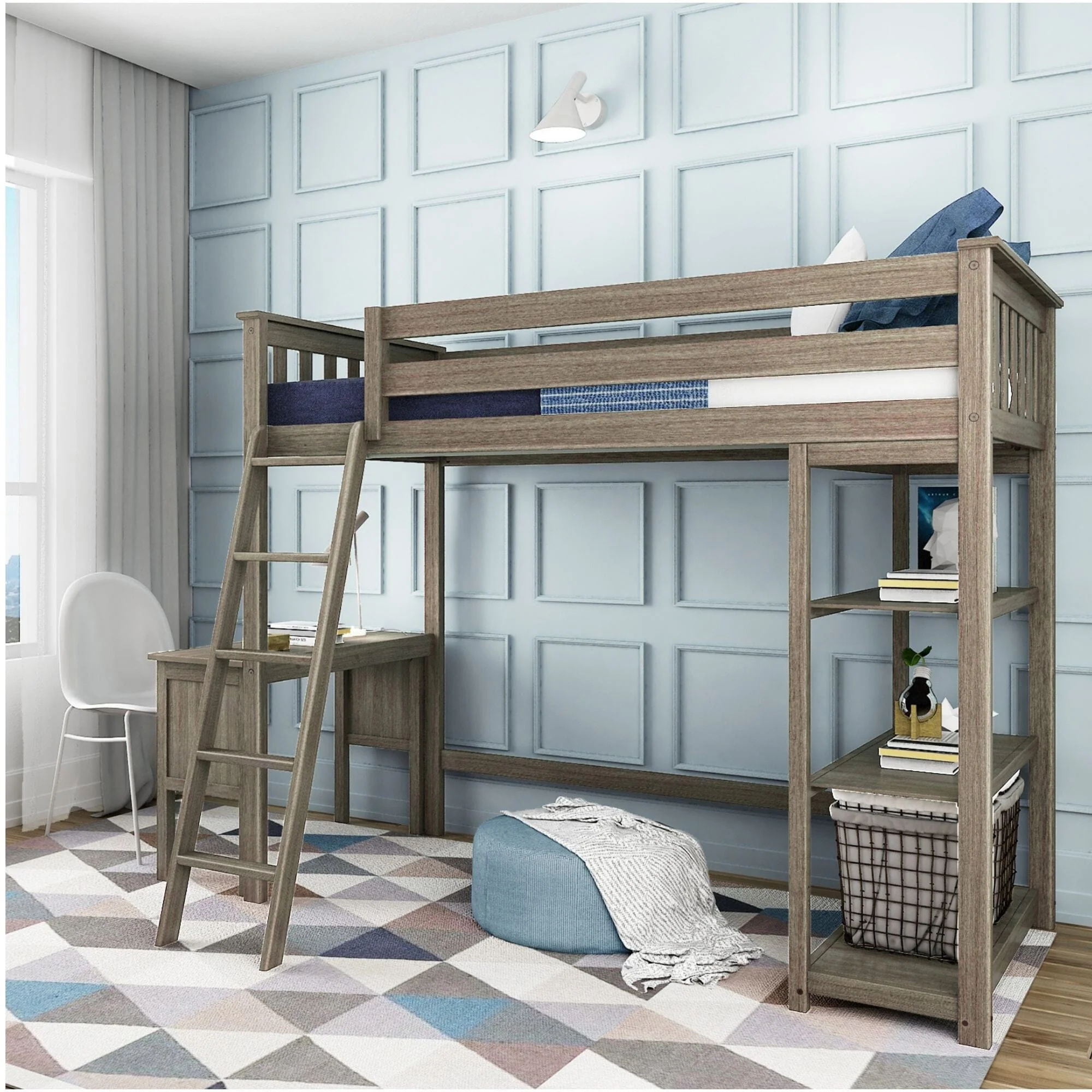 Twin Loft Bed With Bookcase & Desk - Image 3