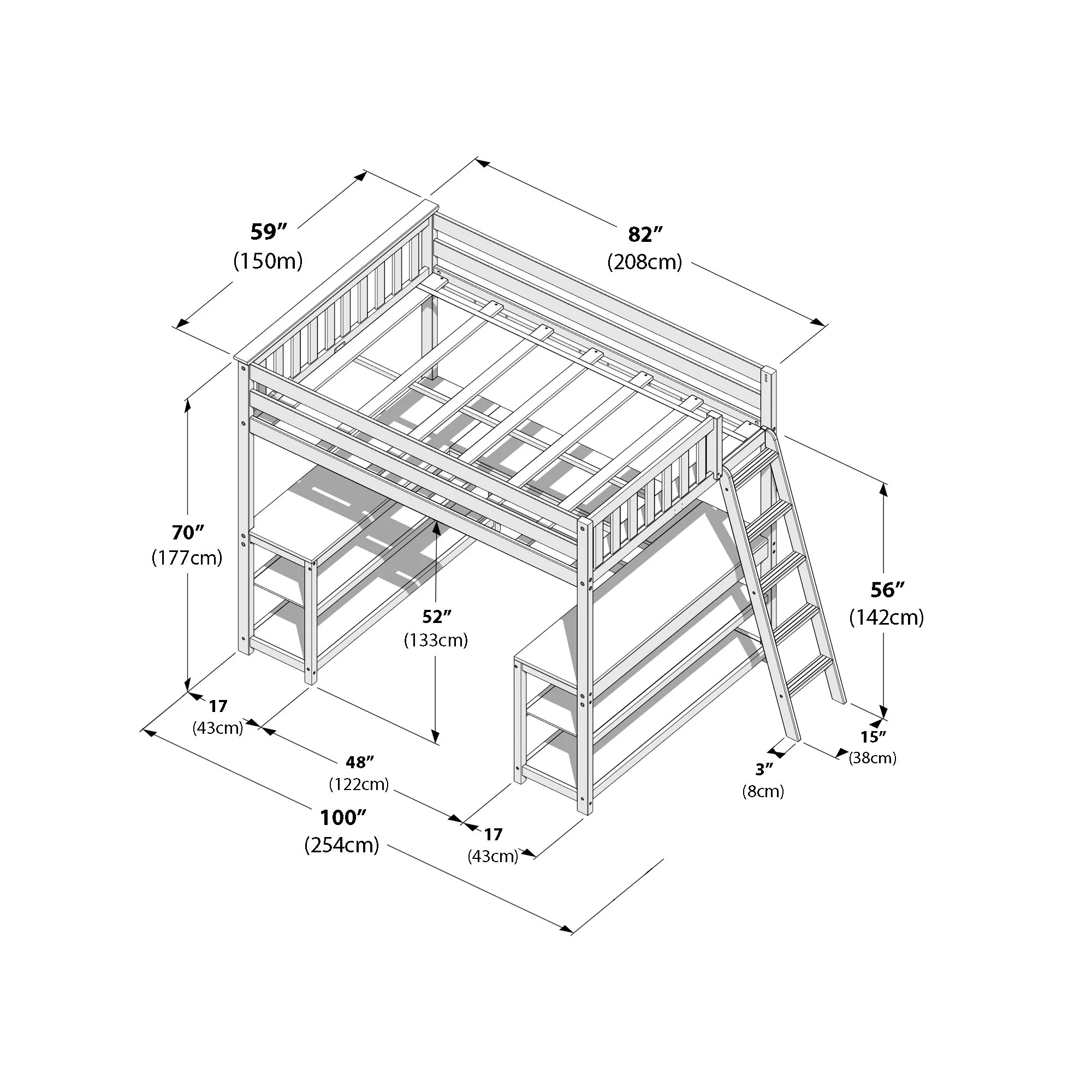 Full Loft Bed With Wraparound Desk & Ladder On End - Image 35