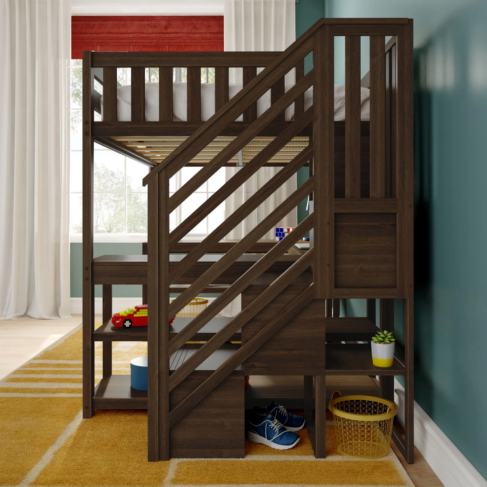 Full Loft Bed With Wraparound Desk & Stairs - Image 17
