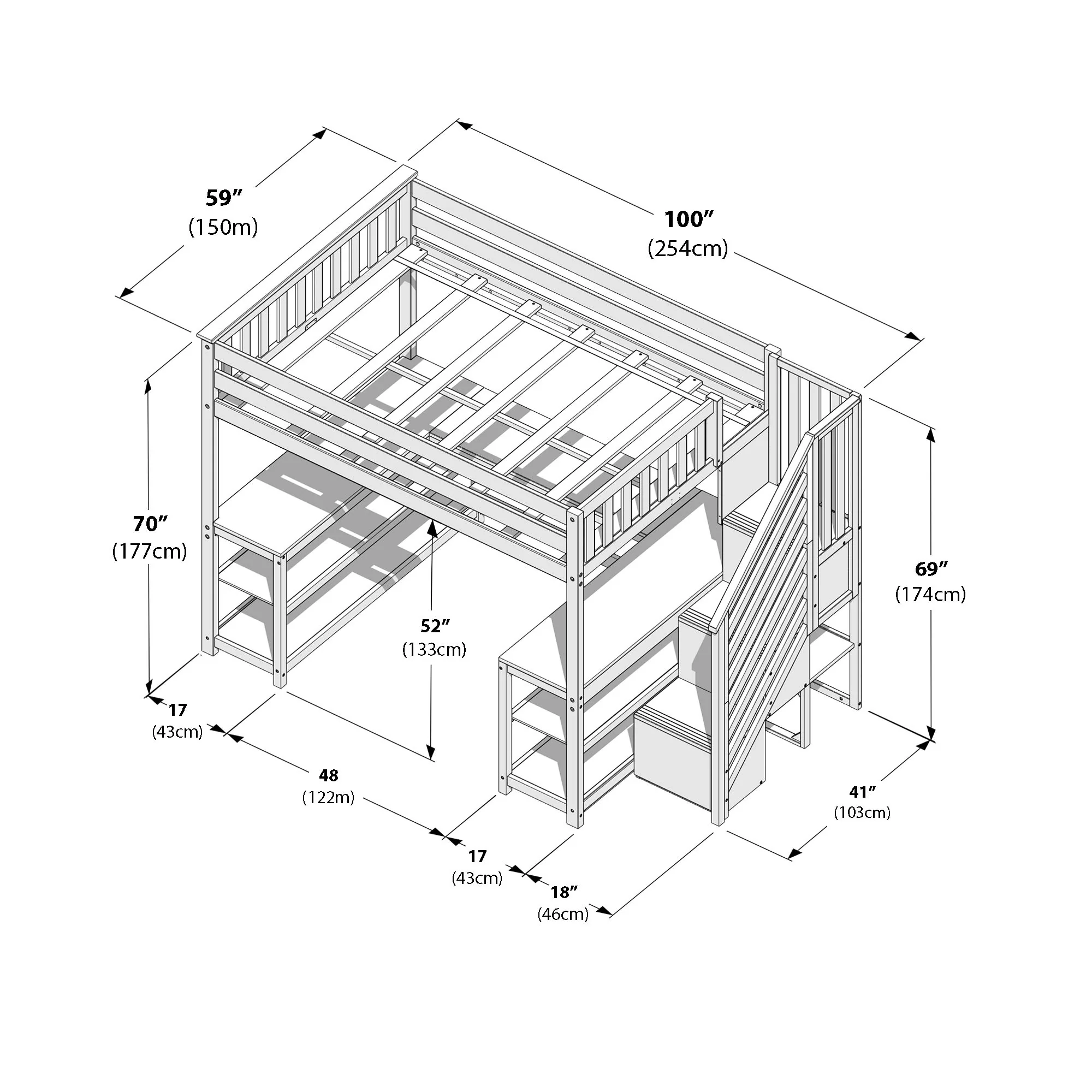 Full Loft Bed With Wraparound Desk & Stairs - Image 38