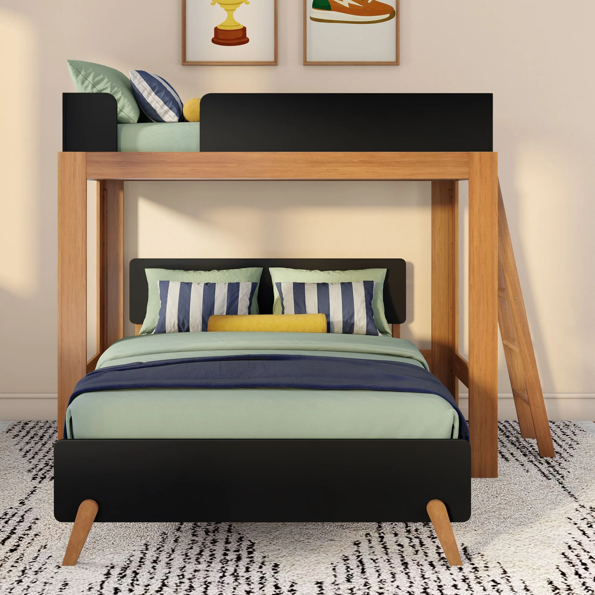 Mid-Century Modern Twin Over Full L-Shaped Bunk Bed - Image 10