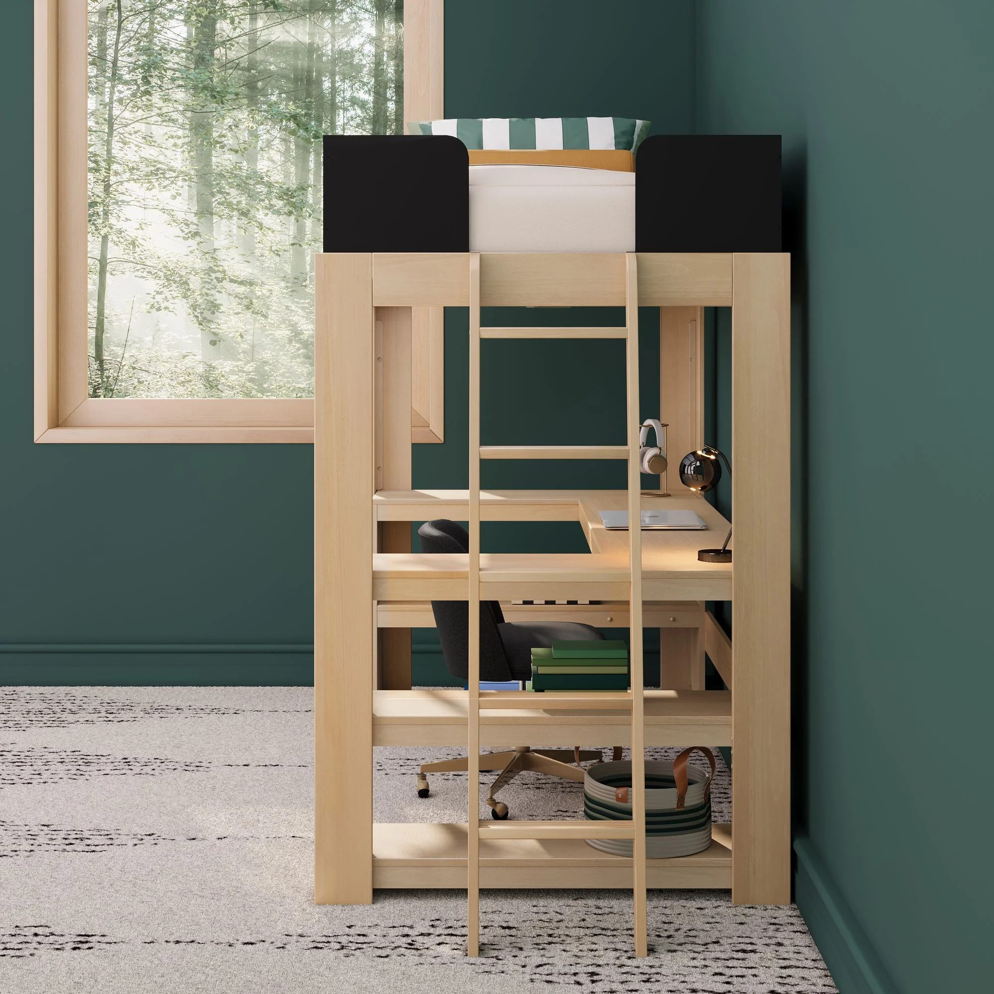 Mid-Century Modern Twin Loft Bed With Wraparound Desk - Image 23