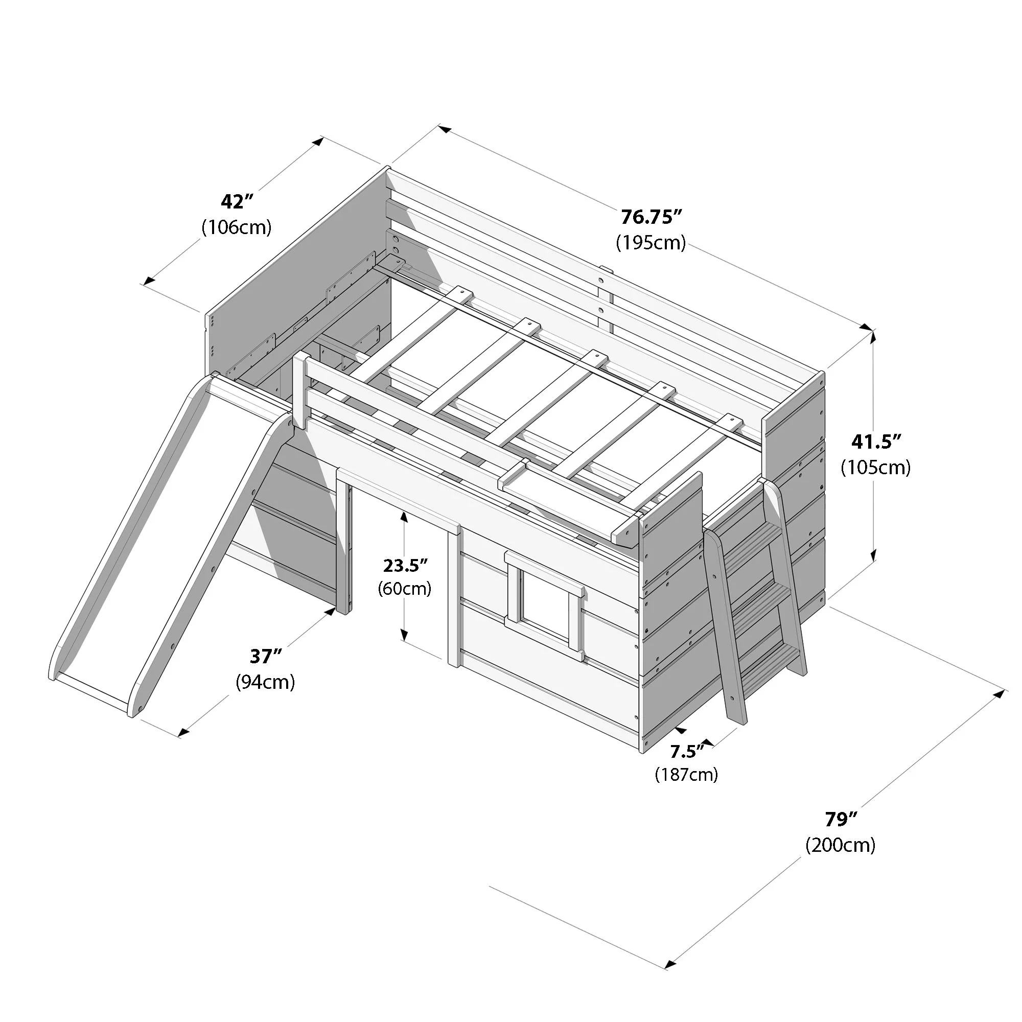 Modern Farmhouse Twin Low Loft Bed with Slide - Image 38