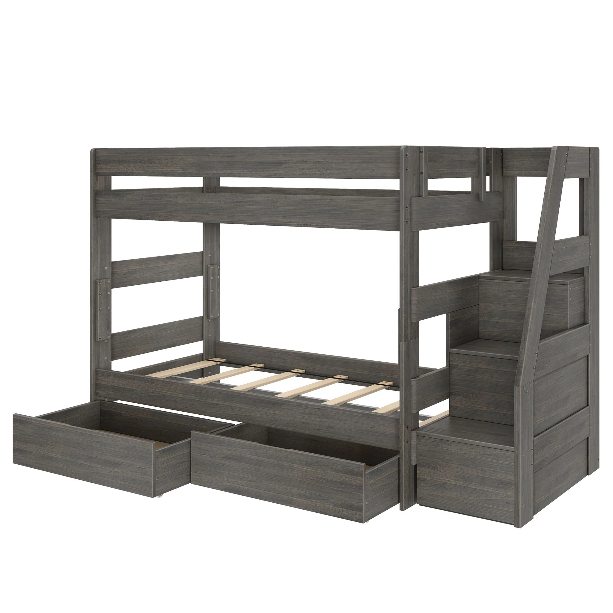 Modern Farmhouse Twin Over Full Bunk Bed With Stairs & Storage Drawers - Image 22