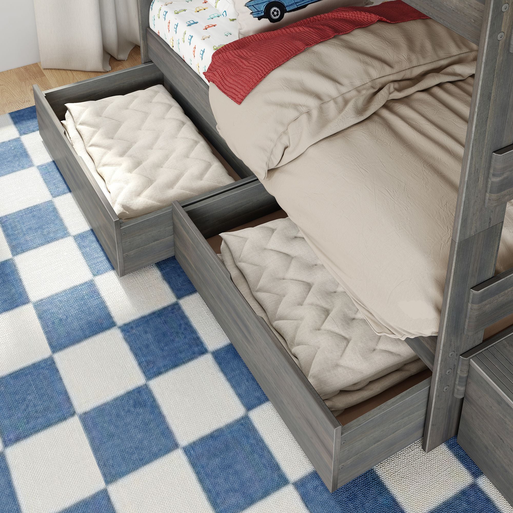 Modern Farmhouse Twin Over Twin Bunk Bed With Stairs & Storage Drawers - Image 9
