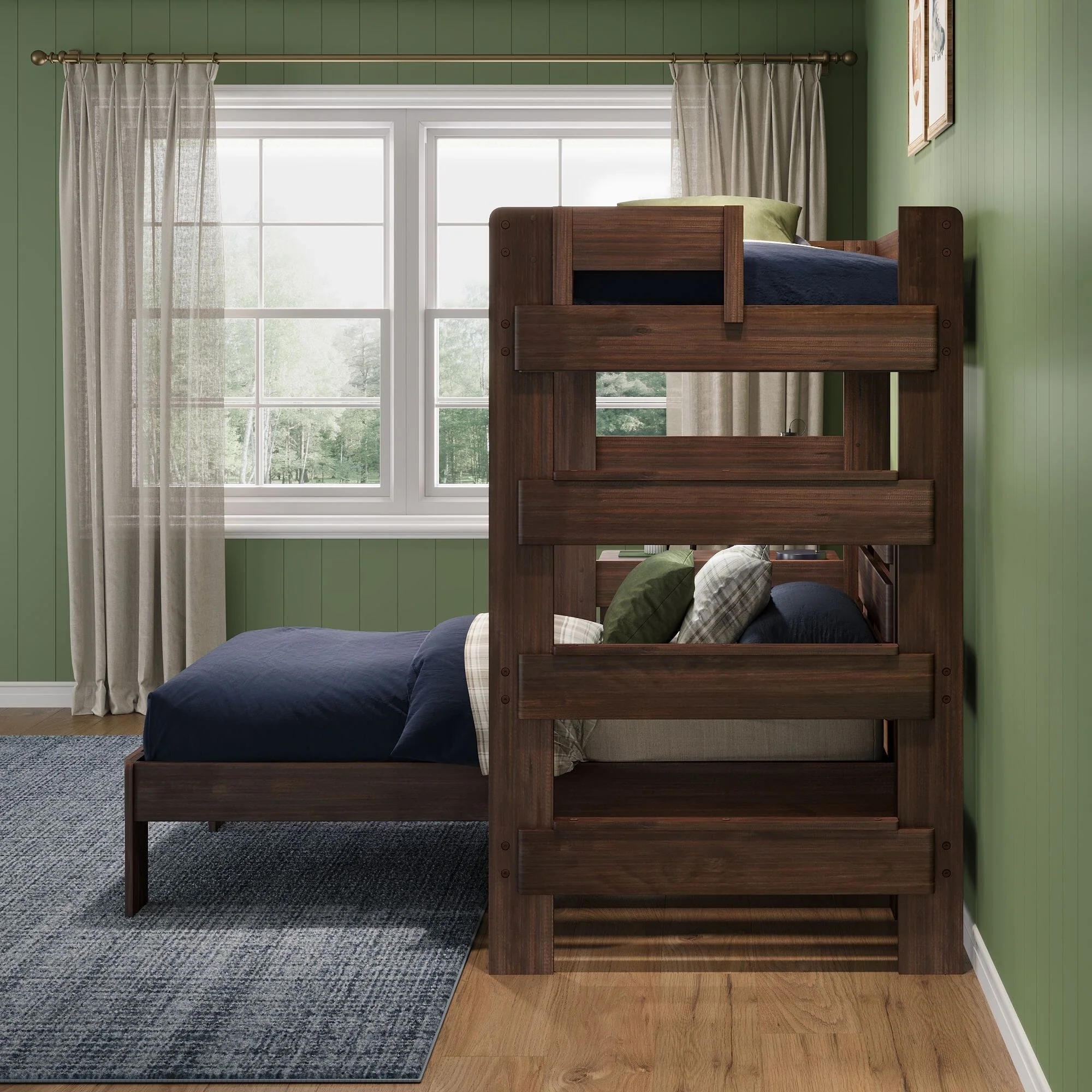 Modern Farmhouse Twin Over Twin L-Shaped Bunk Bed With Desk - Image 23