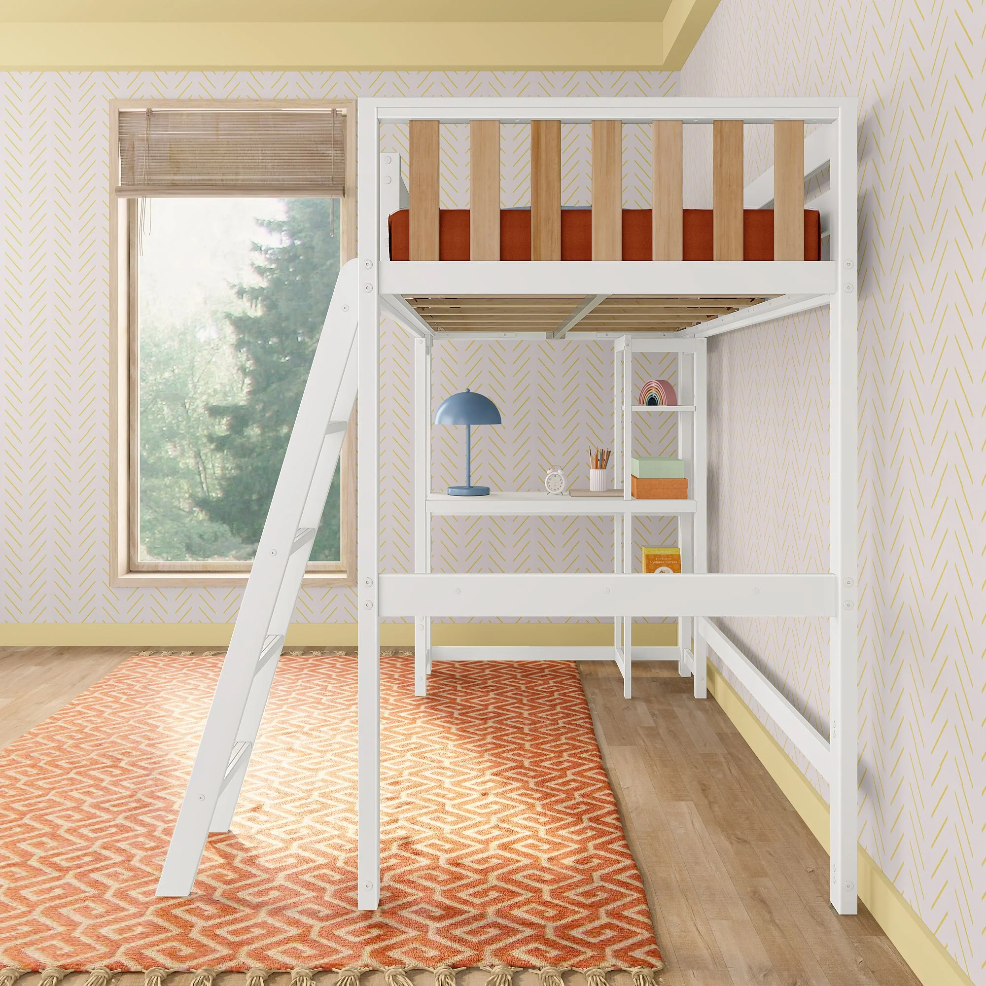 Scandinavian Twin Loft Bed With Desk & Bookcase - Image 14