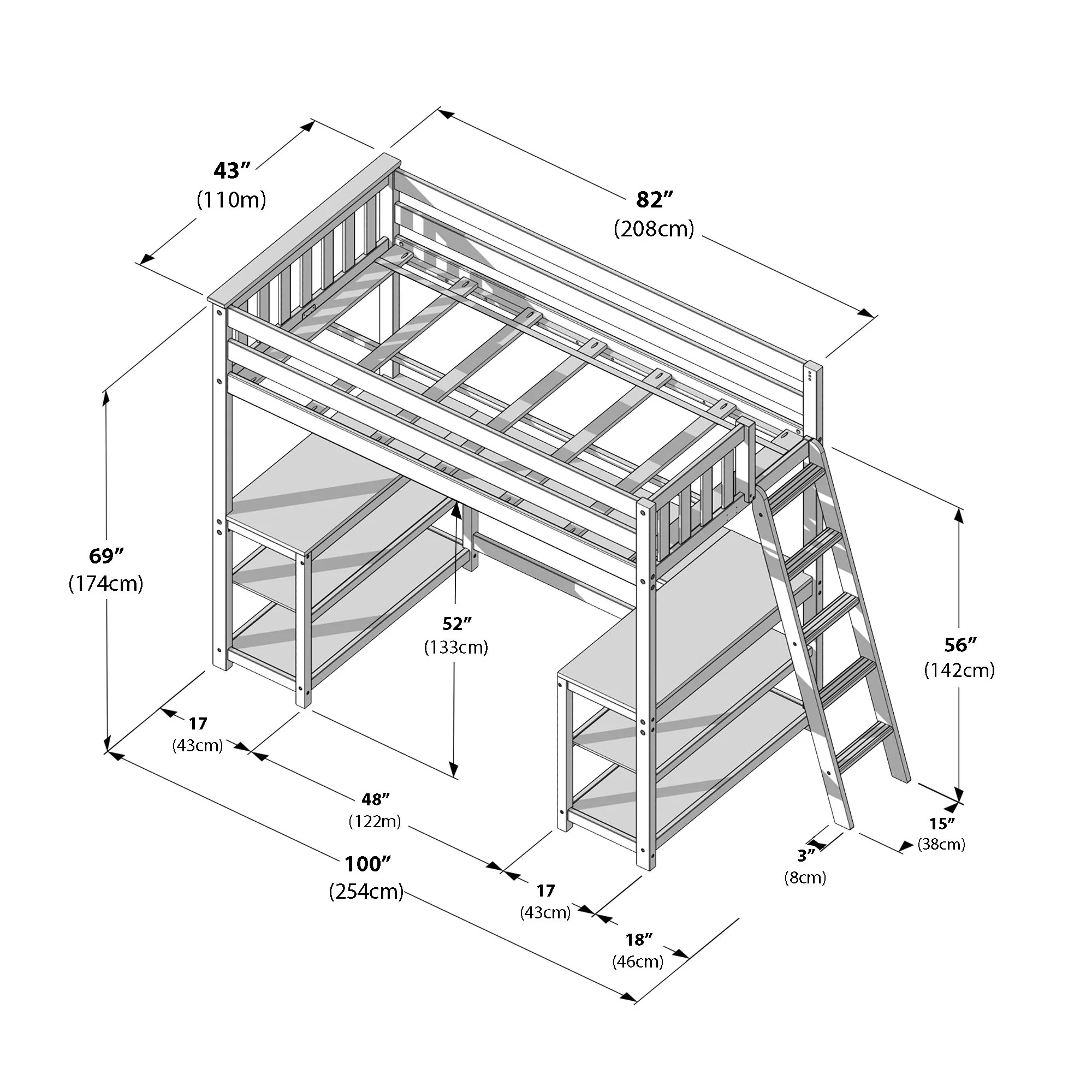 Twin Loft Bed With Wraparound Desk & Ladder On End - Image 12