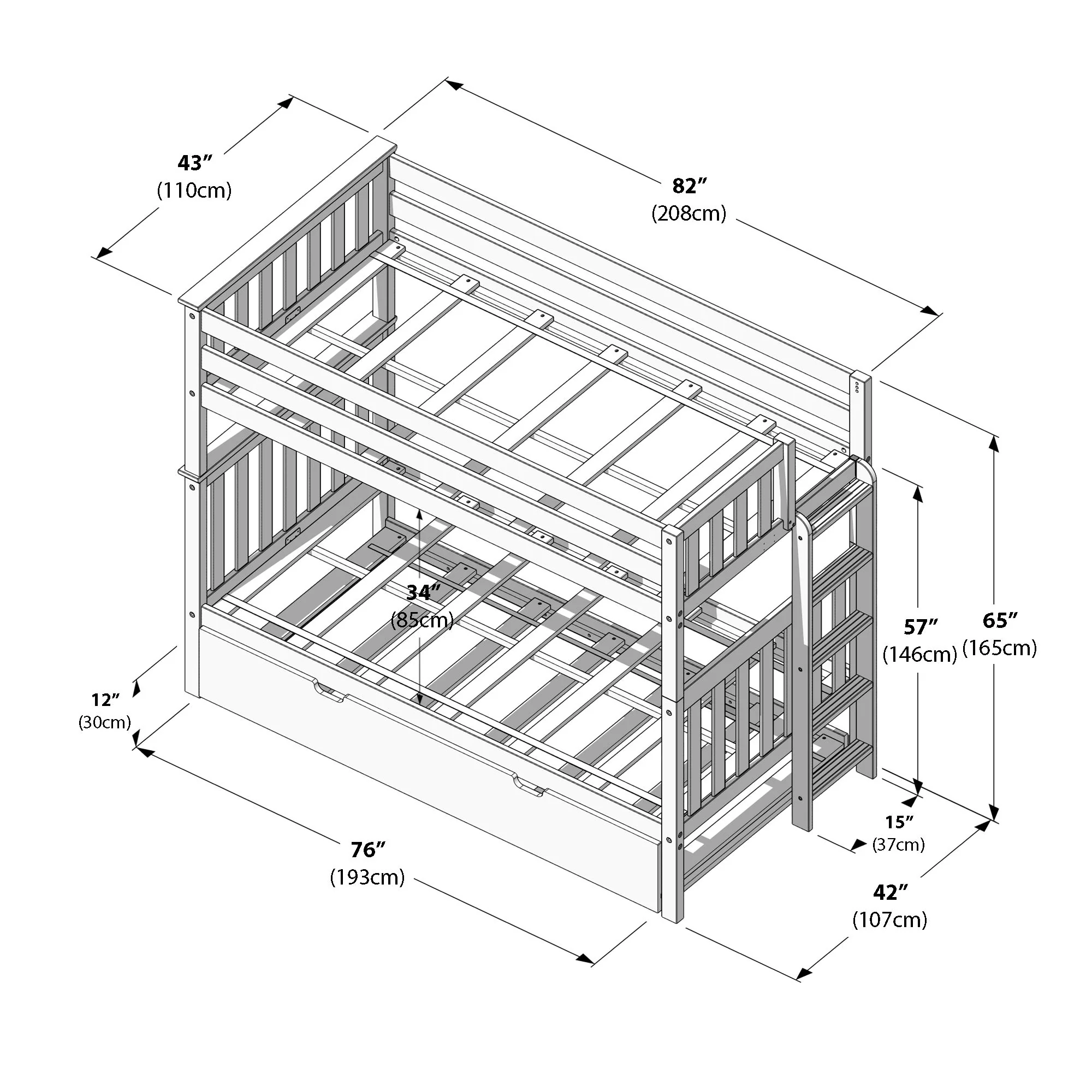 Twin Over Twin Bunk Bed With Trundle & Ladder on End - Image 37