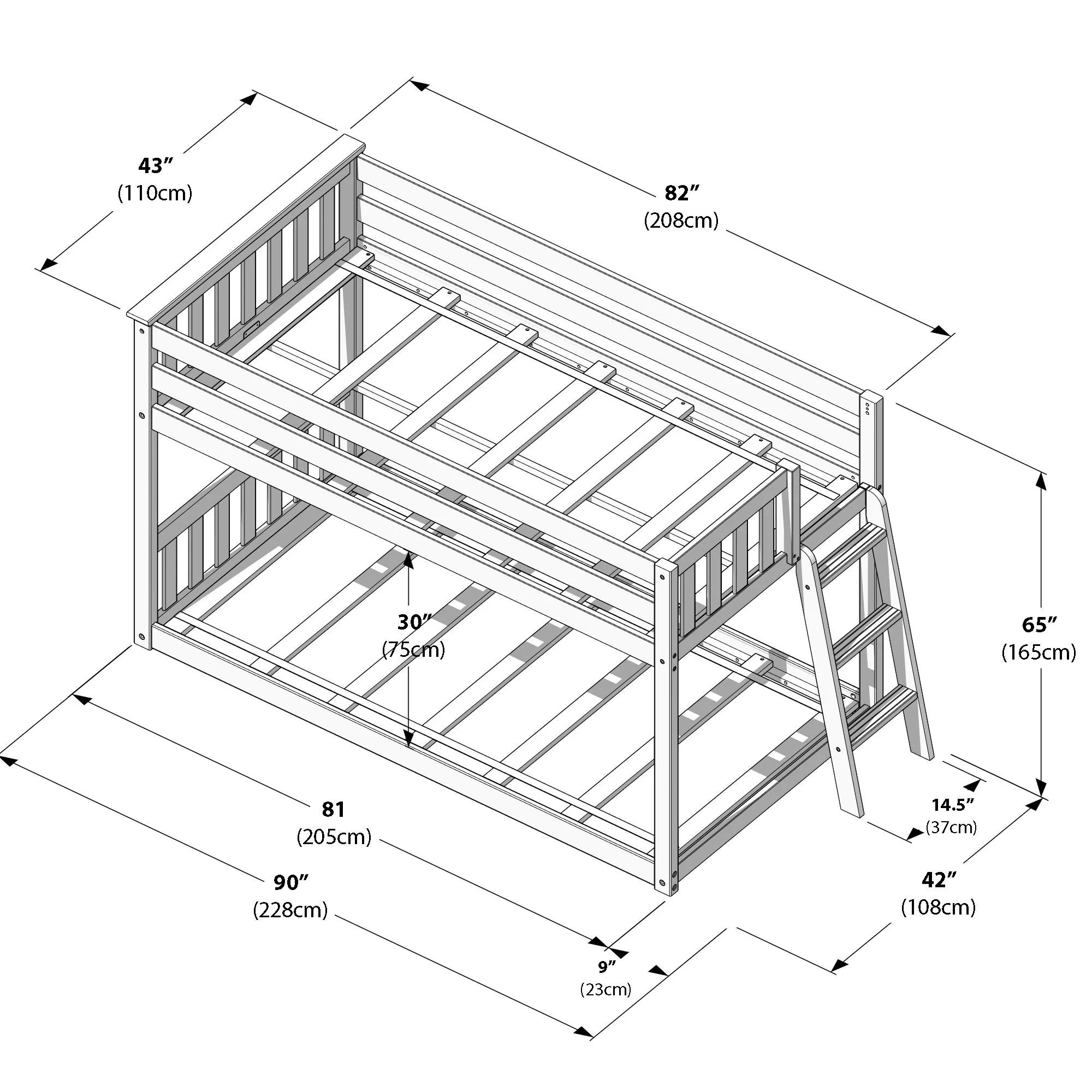 Twin Over Twin Low Bunk Bed With Ladder On End - Image 52