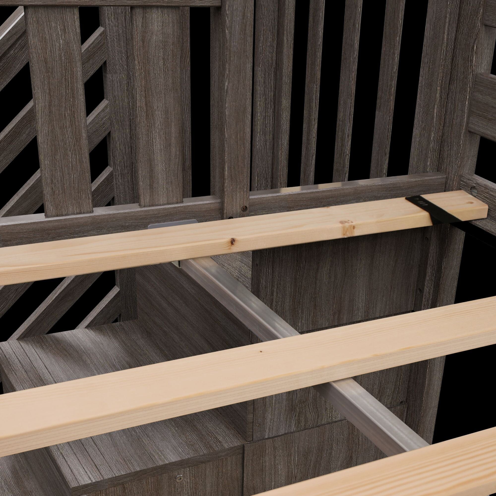 Twin Over Twin Low Bunk Bed With Staircase & Curtains - Image 41