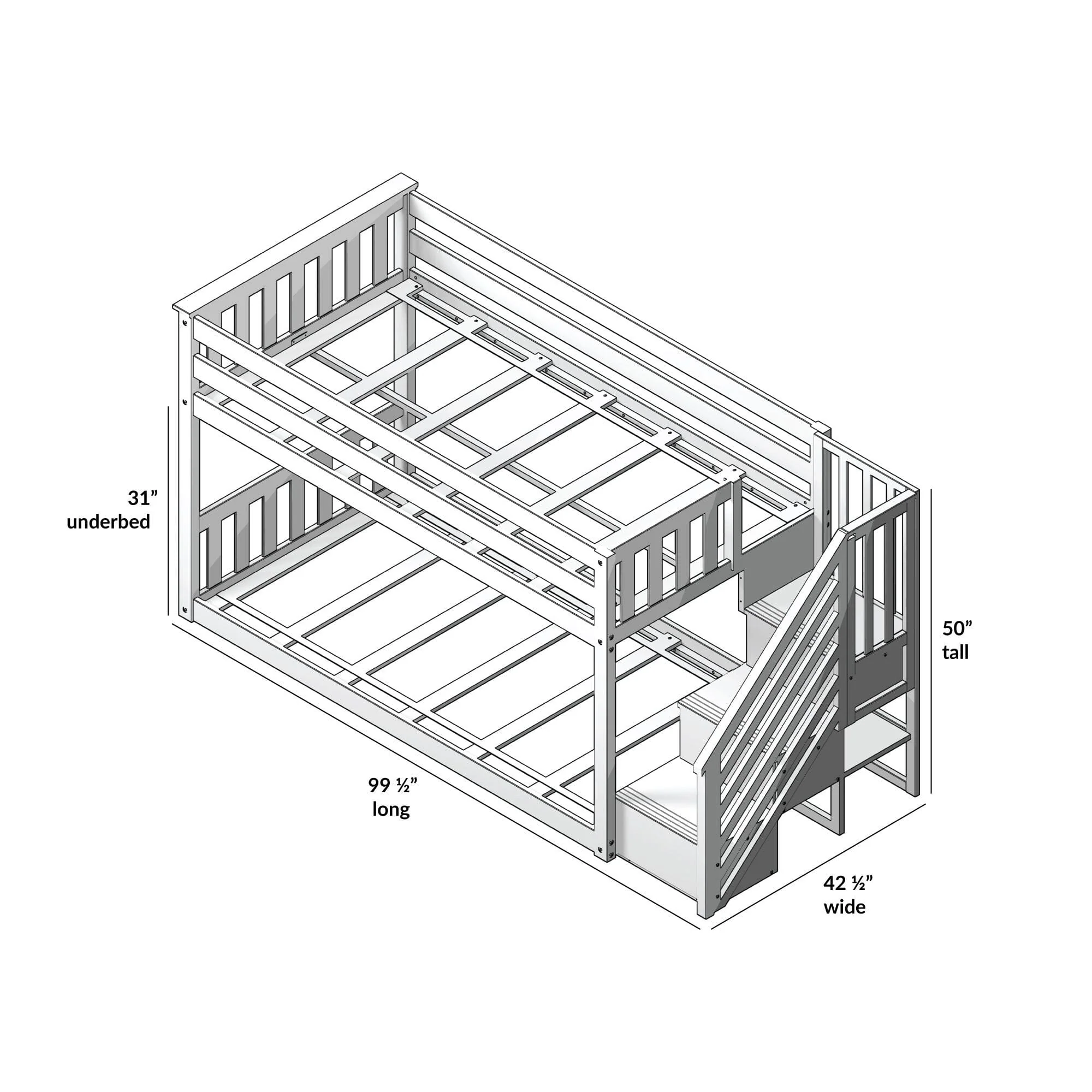 Twin Over Twin Low Bunk Bed With Staircase & Curtains - Image 51