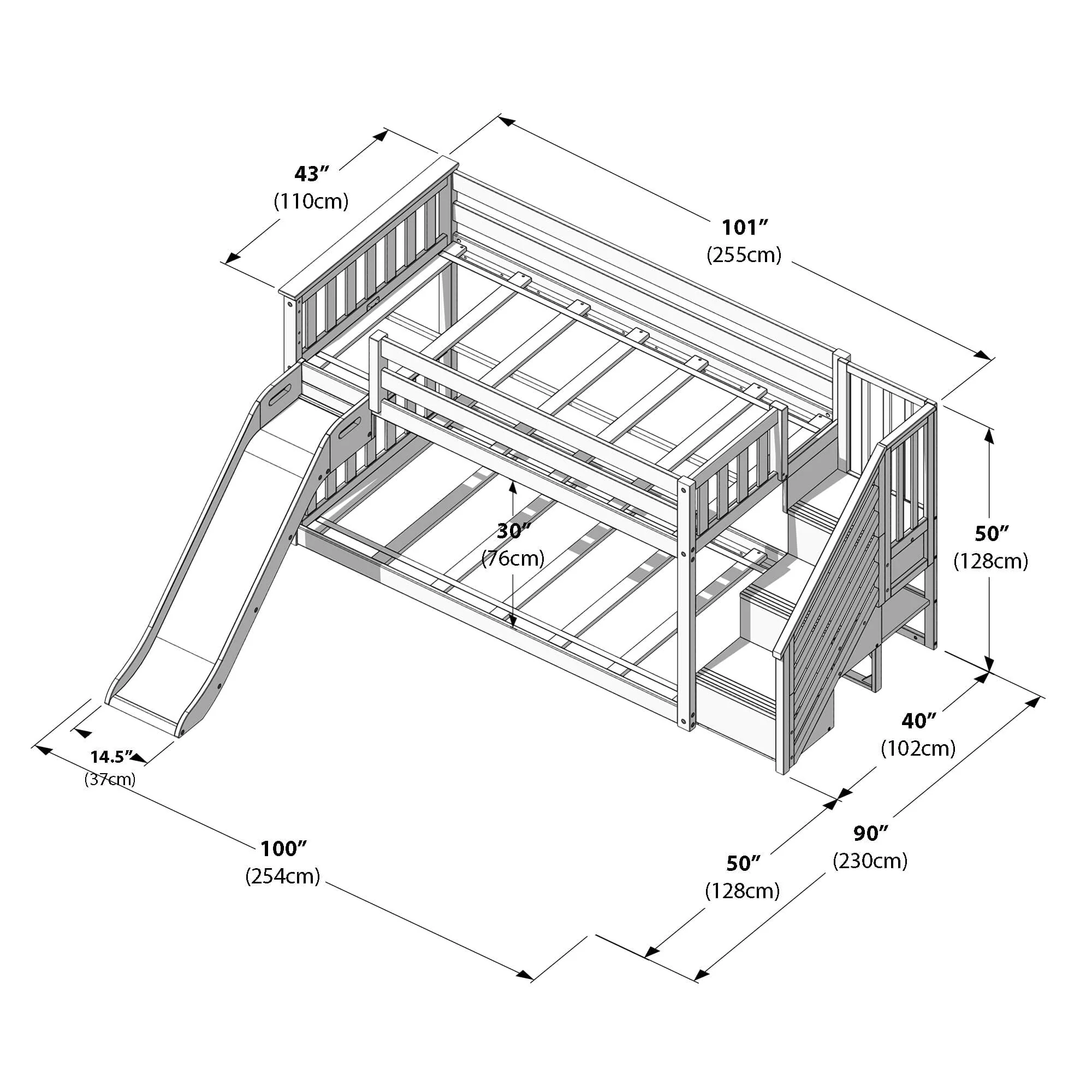 Twin Over Twin Low Bunk Bed With Slide & Stairs - Image 46