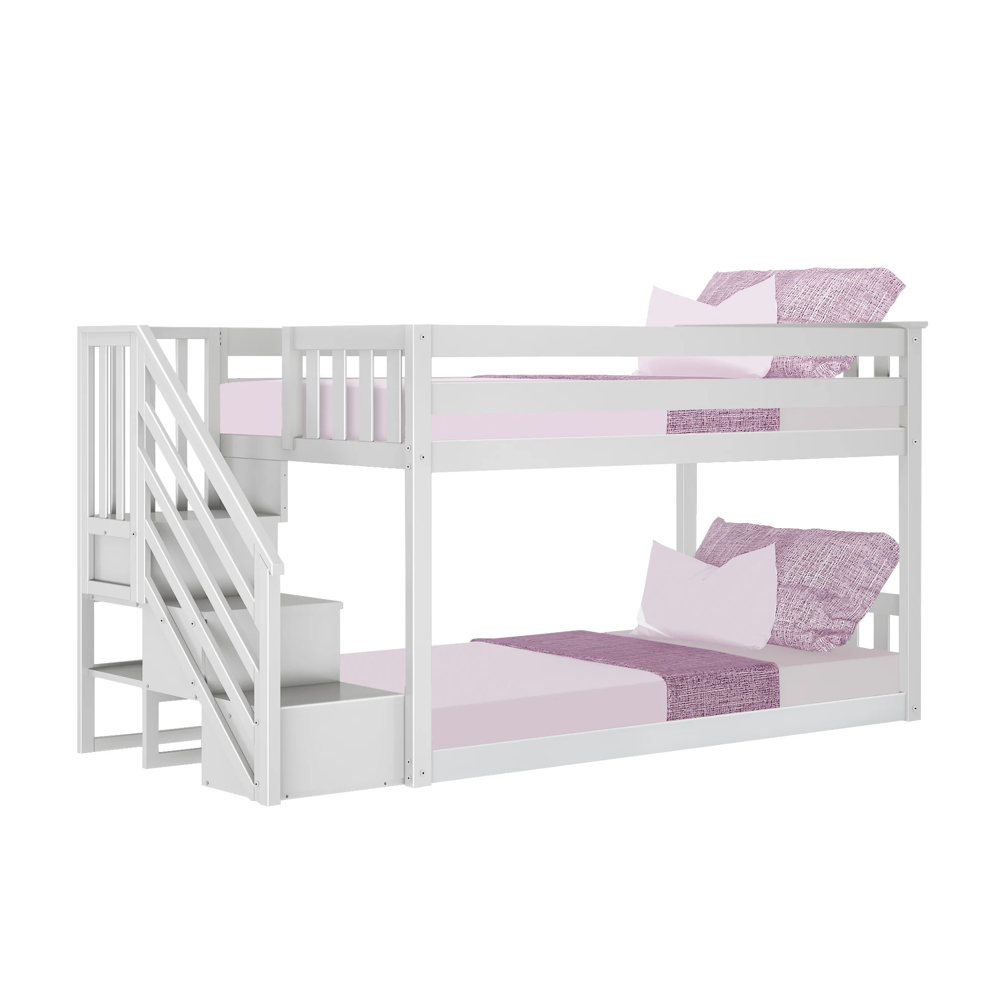 Twin Over Twin Low Bunk Bed With Stairs - Image 11