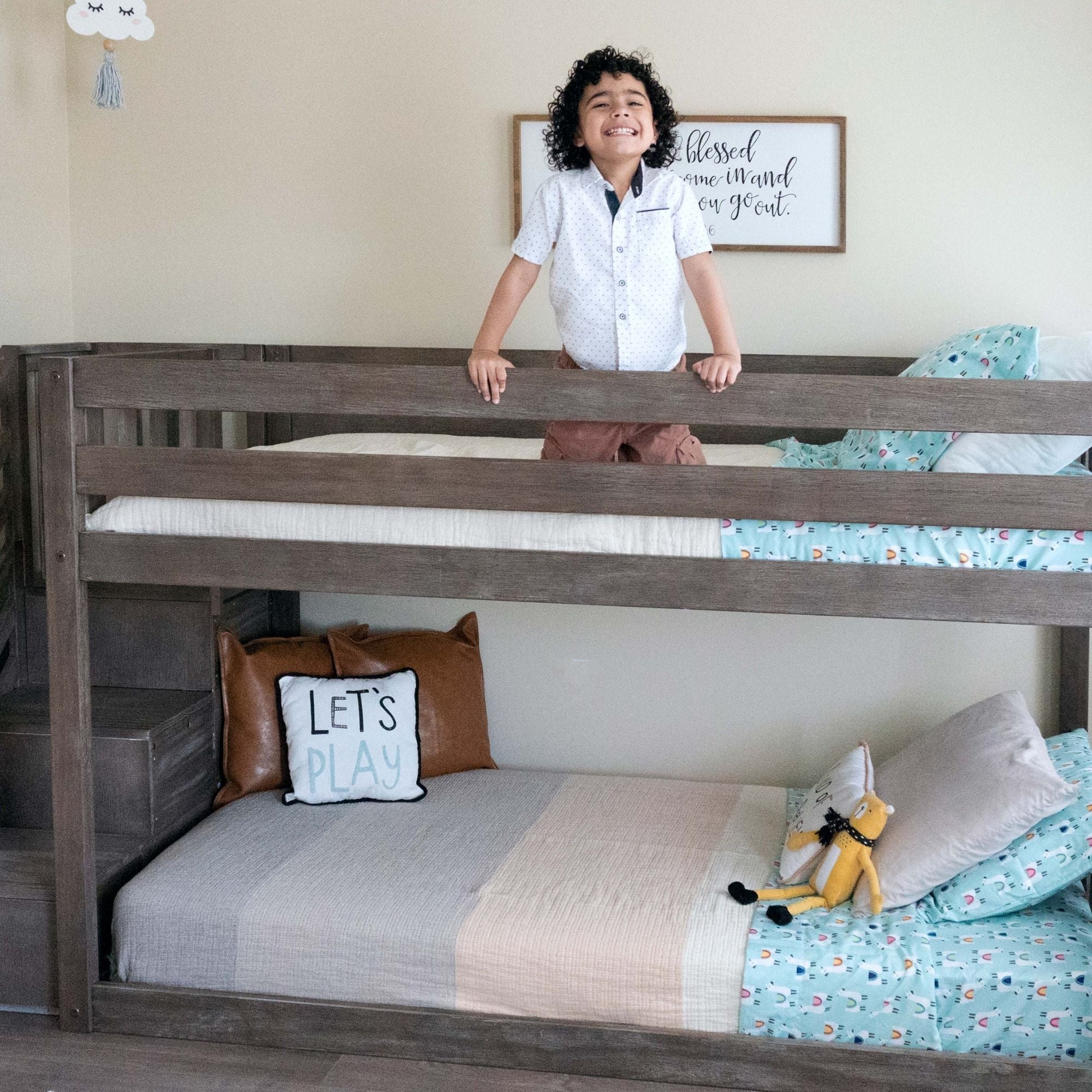 Twin Over Twin Low Bunk Bed With Stairs - Image 17
