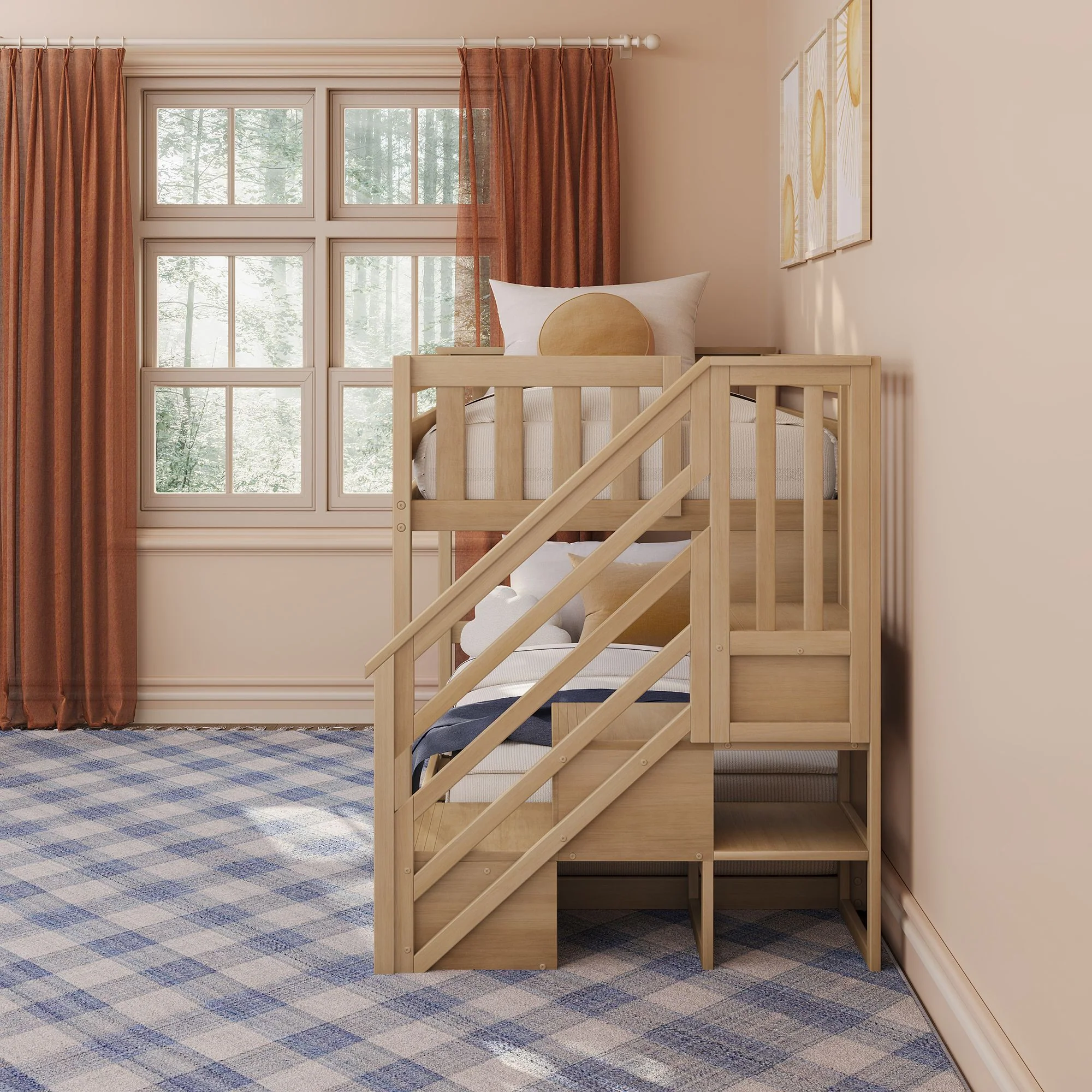 Twin Over Twin Low Bunk Bed With Stairs - Image 25