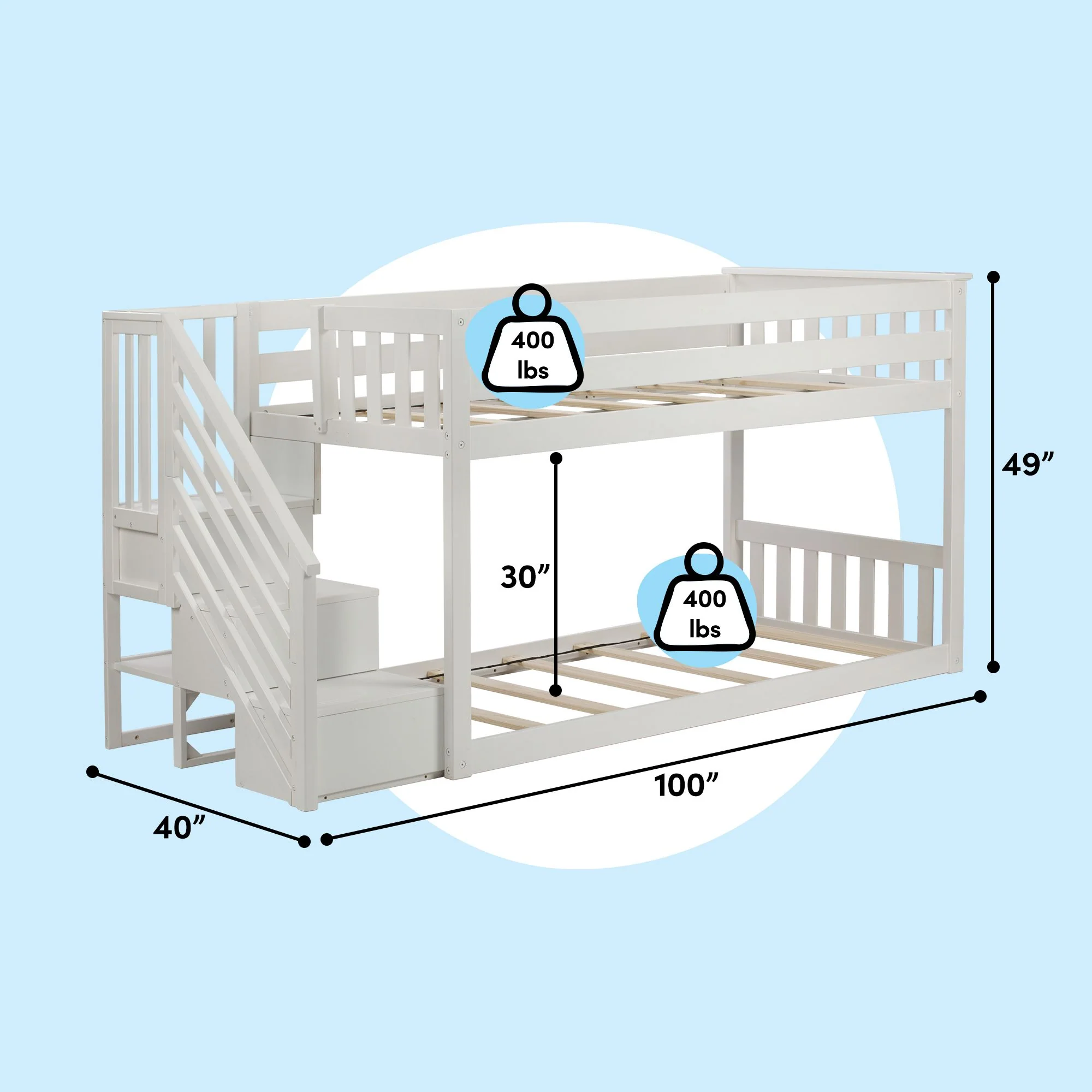 Twin Over Twin Low Bunk Bed With Stairs - Image 29