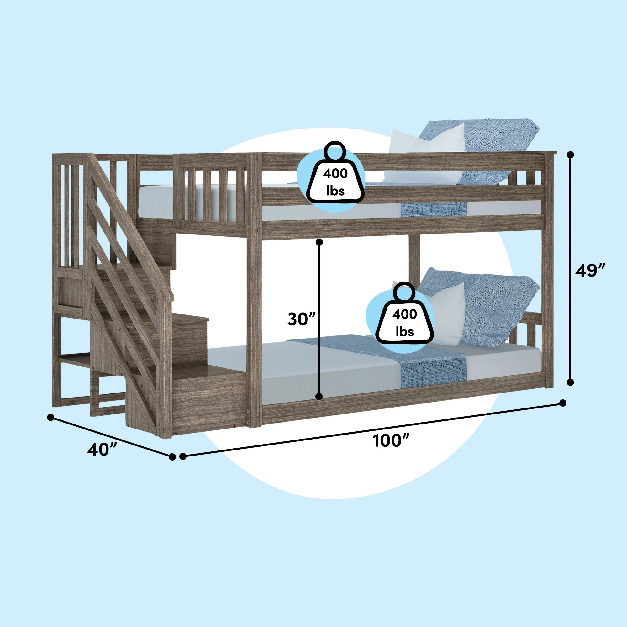 Twin Over Twin Low Bunk Bed With Stairs - Image 30