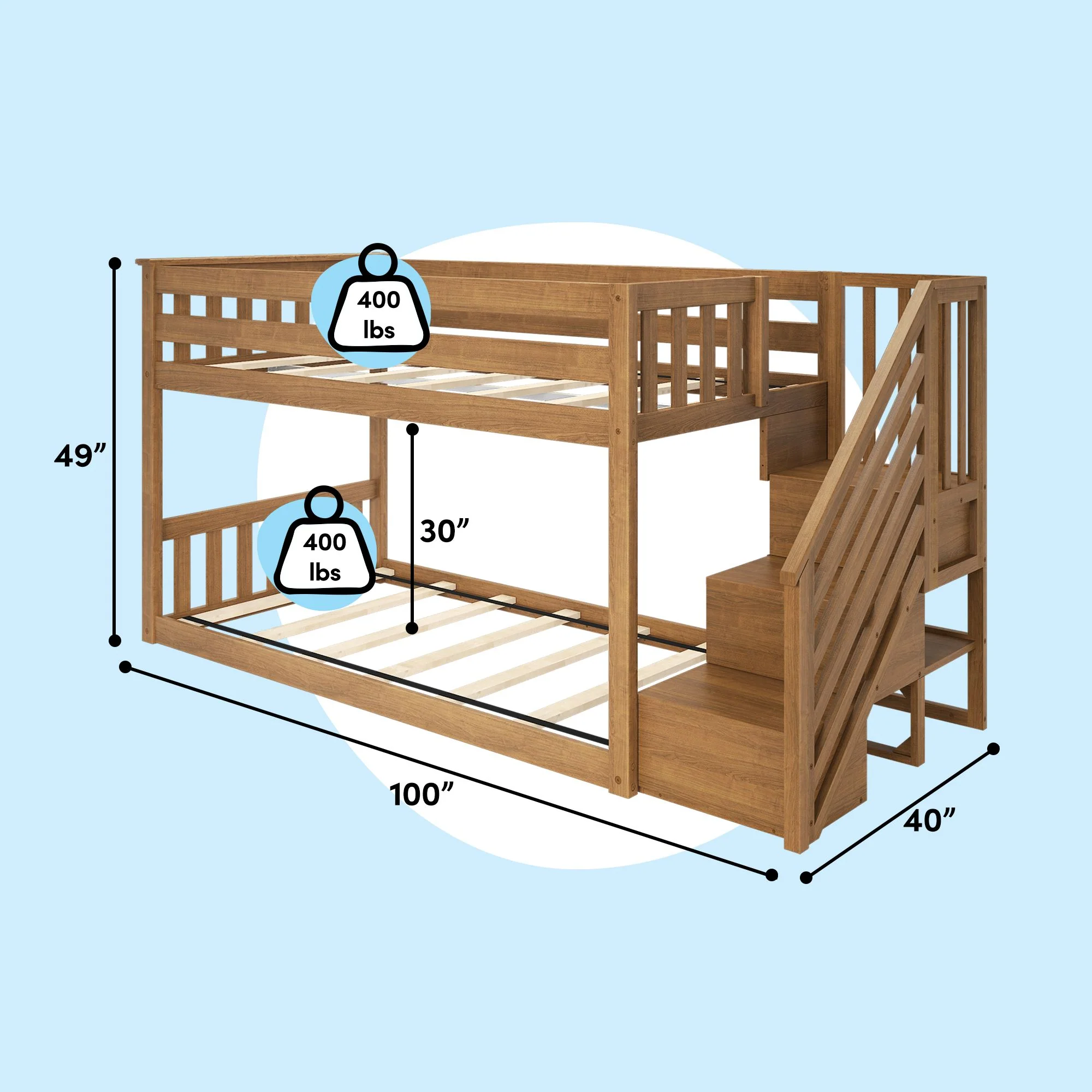 Twin Over Twin Low Bunk Bed With Stairs - Image 32