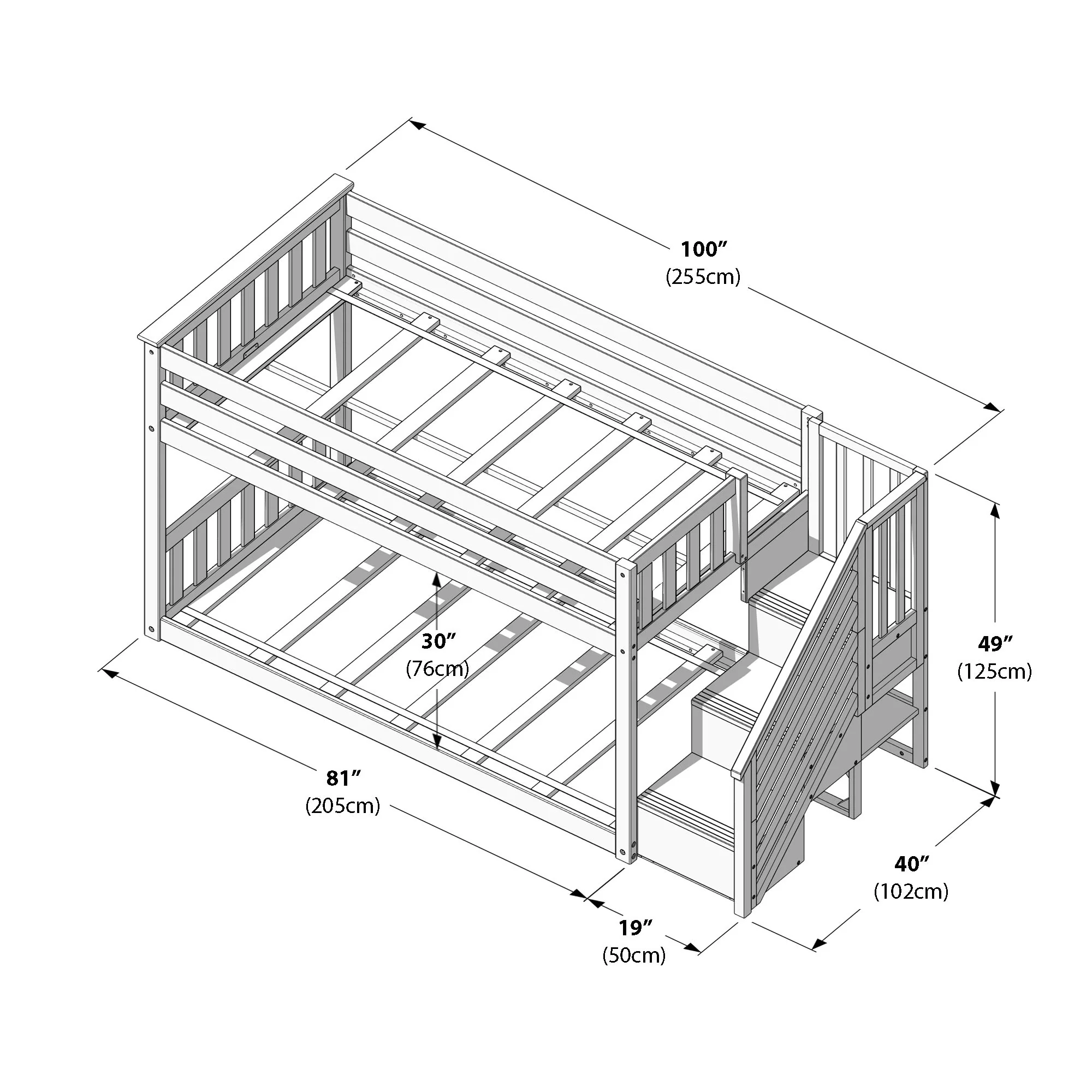 Twin Over Twin Low Bunk Bed With Stairs - Image 52