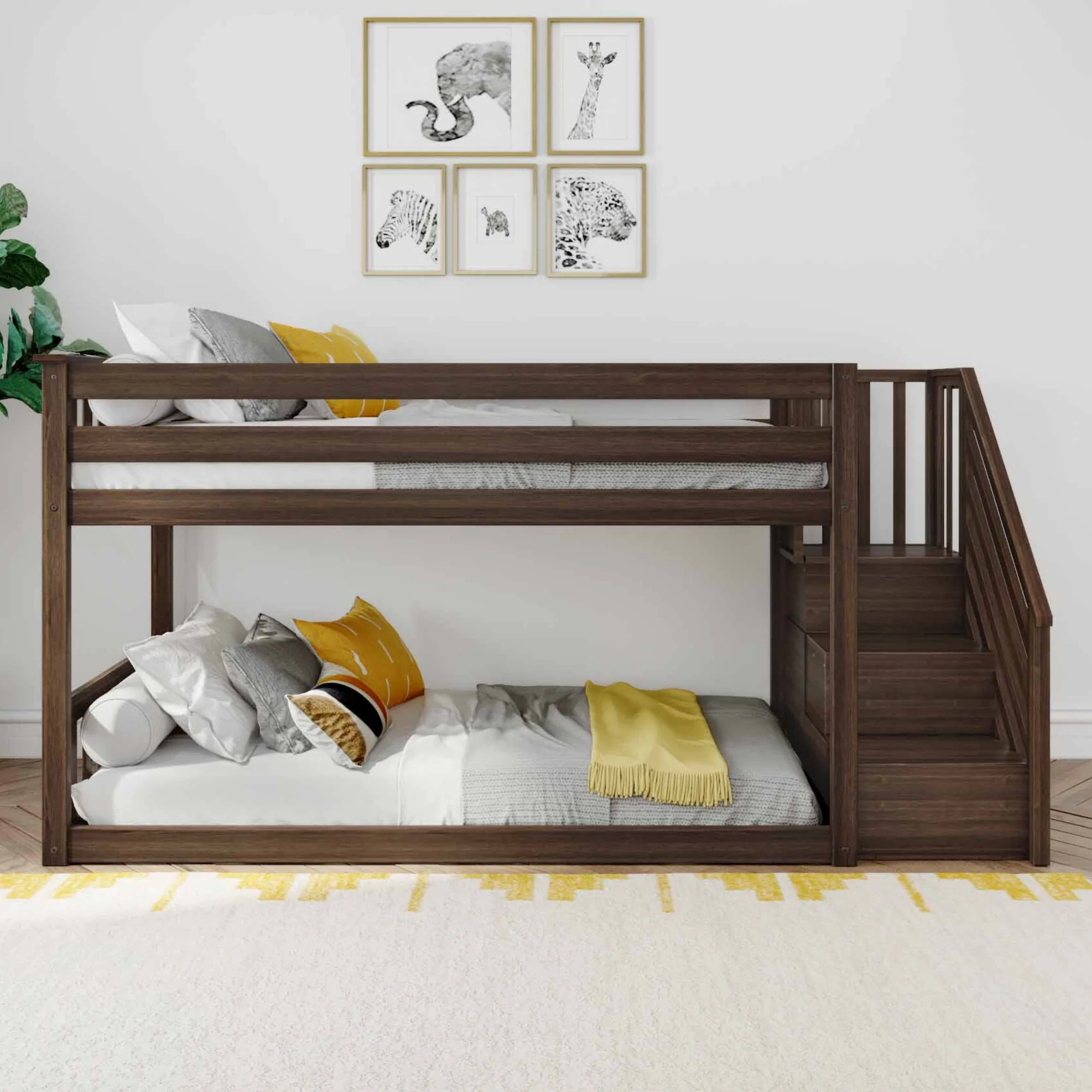 Twin Over Twin Low Bunk Bed With Stairs - Image 8