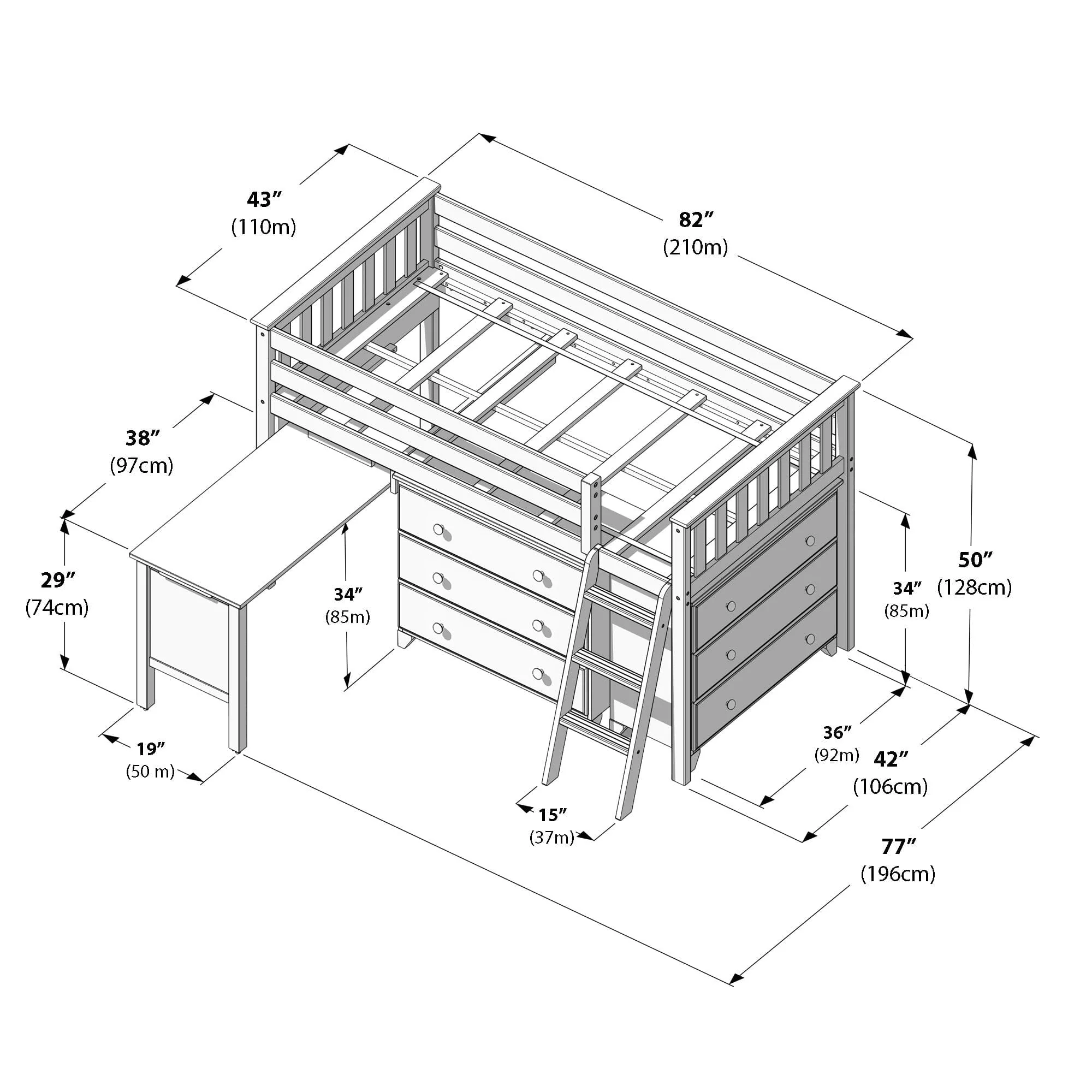 Twin Low Loft Bed With Desk & Dressers - Image 23