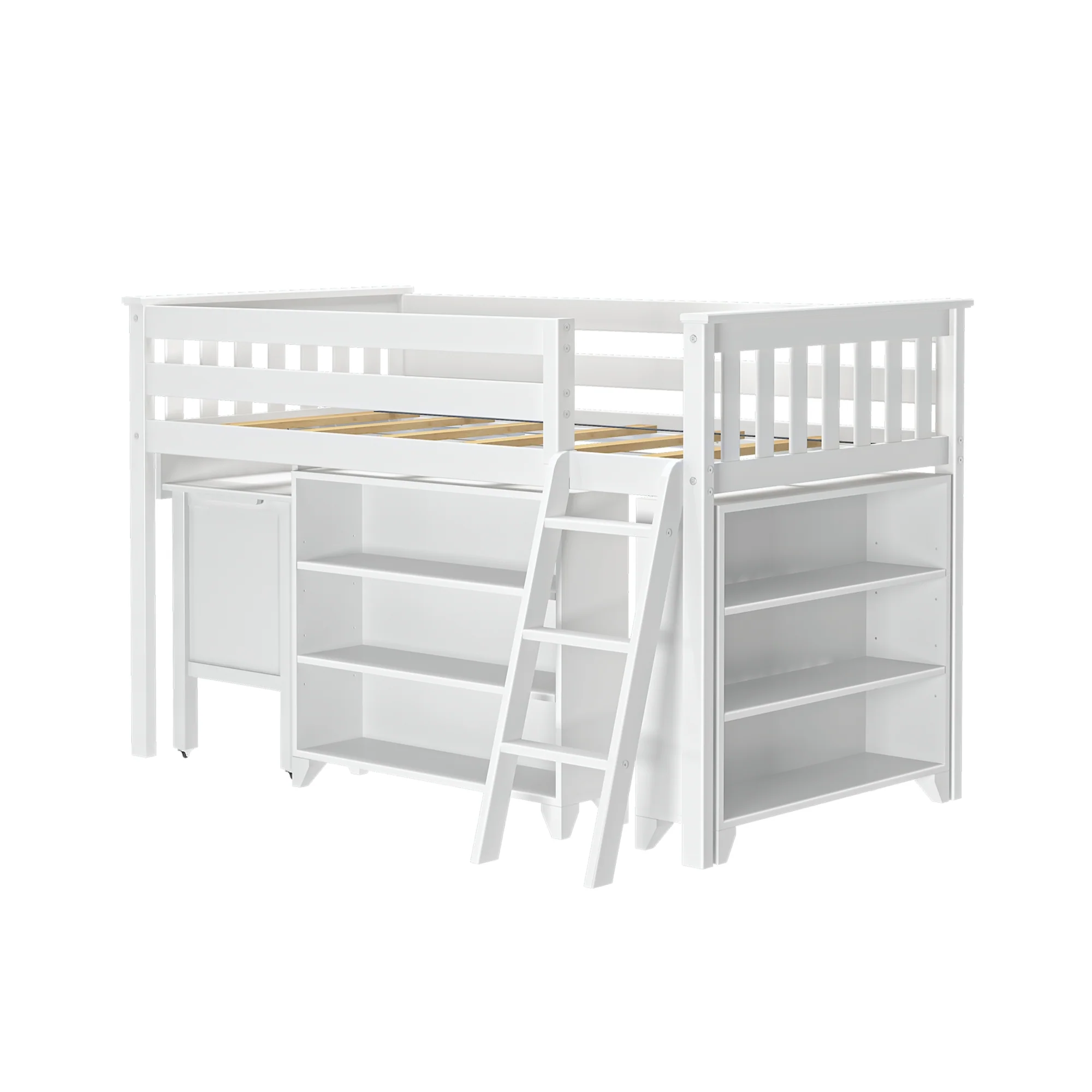 Twin Low Loft Bed With Desk & Bookcases - Image 5