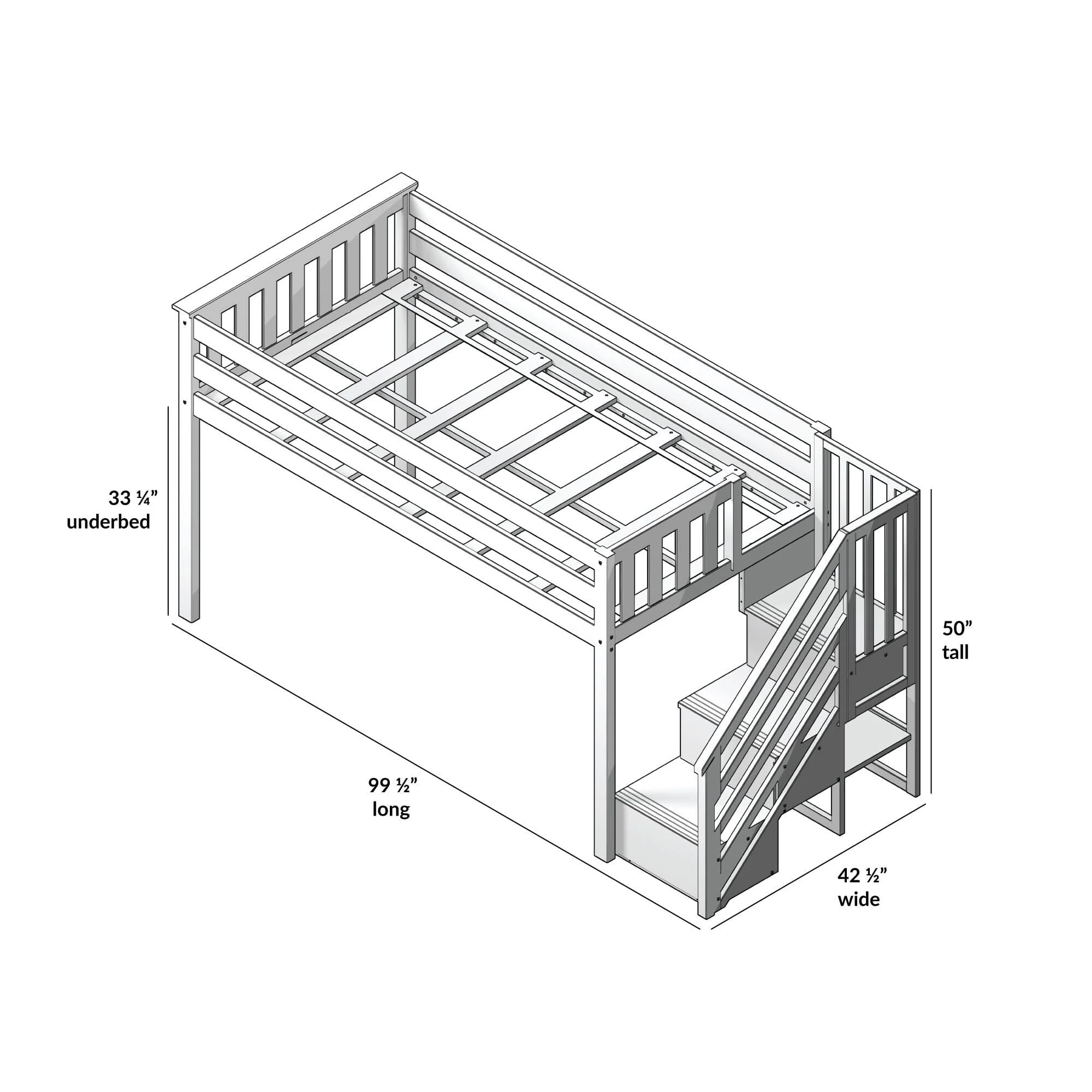 Twin-Size Low Loft with Stairs + Curtain - Image 50